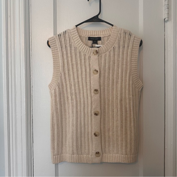 Sanctuary Sweaters - Sanctuary Sleeveless Button-Front Cream Knit Vest Size XL New Cottagecore Granny